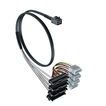 #10Gtek# MiniSAS SFF-8643 to 4X SFF-8482 Cable, w/Power, 0.5-m