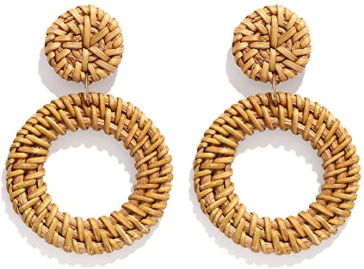 Rattan Earrings for Women Girls Handmade Lightweight Wicker Straw Stud Earrings Statement Weaving Braid Drop Dangle Earring