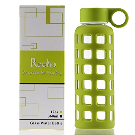 Reeho® Sports Borosilicate Glass Water Bottle With Non Slip Silicone Sleeve [BPA Free]