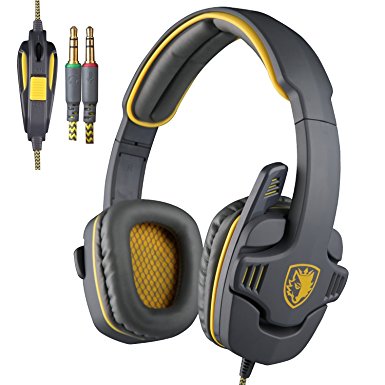 Sades SA-708 Zombie Version Stereo Gaming Headset 3.5mm Plug With Mic Computer Headphone Soft PU Leather Ear-cushion Gray Yellow