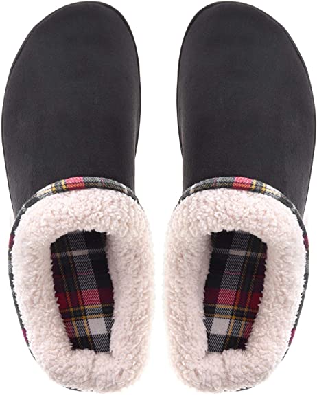 Men's Fuzzy Slippers House Shoes Memory Foam Slip On Clogs Wool Fleece Indoor Outdoor