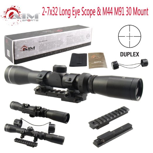 PROSUPPLIES @ AIM SPORTS® Mosin Nagant 2-7x32 Long Eye Relief Scope   M44 M91 30 Scout Mount Package