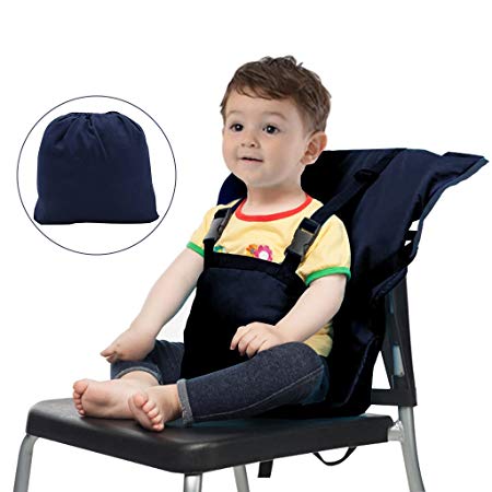 Vine Easy Seat Portable Travel High Chair | Adjustable, Safety, Washable | Toddler High Chair Seat Cover | Convenient Cloth Travel High Chair Fits in Your Handbag | Dark Blue