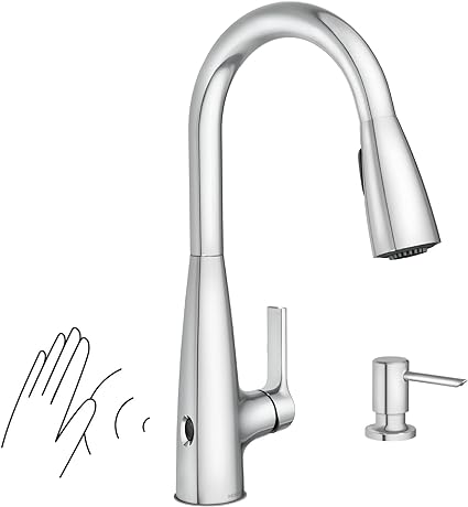 Moen Haelyn Chrome Touchless Single-Handle Pull-Down Sprayer Kitchen Faucet with Soap Dispenser, Features Power Clean for a Faster Wash, 87627EWC