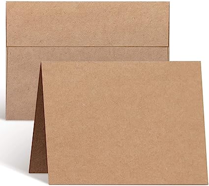 Blank Cards and Envelopes 50 Pack, Ohuhu 5 x 7 Heavyweight Kraft Paper Folded Cardstock and A7 Envelopes for DIY Greeting Cards, Wedding, Invitations, Thank You Cards & All Occasion Cards