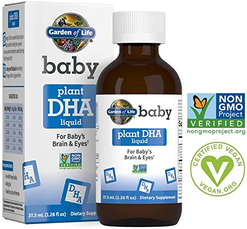 Garden of Life Baby Plant DHA Liquid, 600mg Omega 3 DHA Drops for Baby's Brain & Eyes, Vegan, Non-GMO & Gluten Free Plant Based Baby DHA for Newborns, Infants & Toddlers, 37.5 mL (1.26 fl oz) Liquid