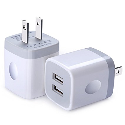 Charging Block, FiveBox 2 Pack Dual Port USB Wall Charger Brick Cube Base 2.1A Phone Charger Box Case for Apple iPhone X/6/7/6S/7/8 Plus, iPad, Samsung Galaxy S8 S7 S6, Android, LG K20, HTC, Nokia