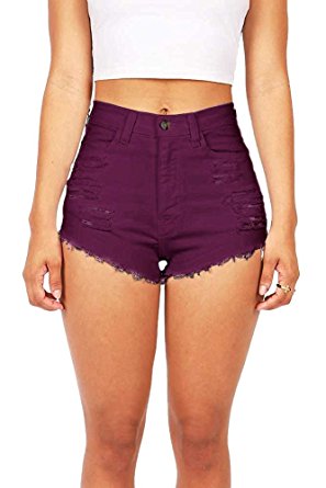 Vibrant Women's Juniors Denim High Waist Cutoff Shorts