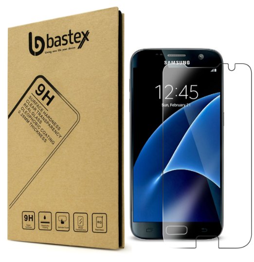 Bastex Samsung Galaxy S7 [0.26mm Thickness] 9-H Premium Tempered Glass Screen Protector / Ultra High Definition Invisible, Oleophobic Coating Anti-Bubble Crystal Shield for Samsung Galaxy S7