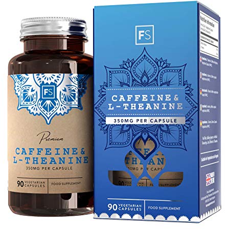 FS Caffeine Tablets   L Theanine [100mg / 250mg], 90 Vegan Capsules | No Fillers/Binders | Natural Smart Coffee Formula | Blended Productivity Stack for Calm Energy — Non-GMO, Gluten & Dairy Free