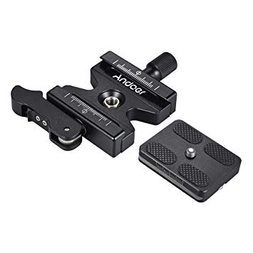 Andoer CL-50LS Aluminum Alloy Quick Release Clamp and Quick Release Plate with Adjustable Lever Knob-Type 1/4" & 3/8" Screw Hole Compatible for Arca Swiss Standard Quick Release Plate Ball Head Tripod