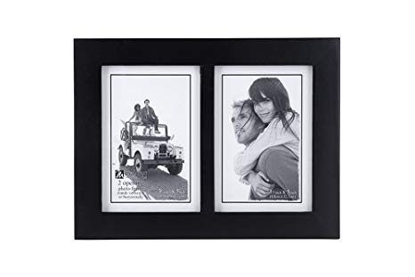 Malden Double 3.5x5 Picture Frame - Wide Real Wood Molding, Real Glass - Black