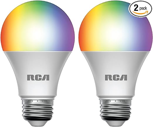 RCA Smart Light Bulbs | WiFi LED Light Bulb | Color Changing Light Bulb | Dimmable Multicolor 800 Lumens 10W Works with Alexa and Google Home | 60W EQ A19 RGB Light | 2.4GHz only No Hub Req, 2-PK