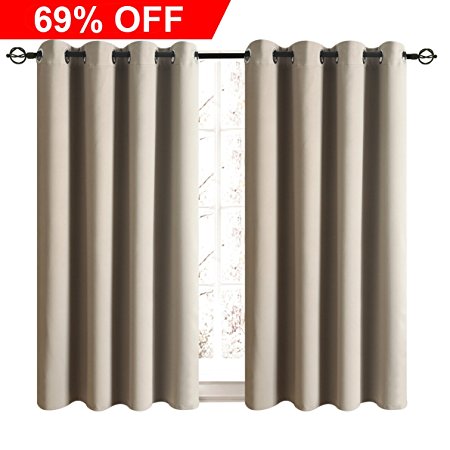 Blackout Curtains for living room,HOZY 2 Panel Window Treatment Thermal Insulated Solid Grommet Drapes 52 x 84inch Beige