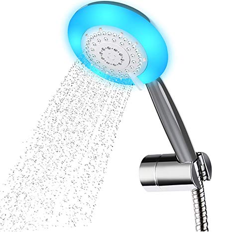 Hand Shower Head, All Chrome LED Handheld Shower, 7 vibrant LED Colors Changing, 5-Setting Mode, Adjustable Detachable Showerhead