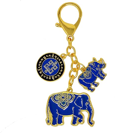 Feng Shui Anti Burglary Keychain - Blue Elephant and Rhinoceros W4283