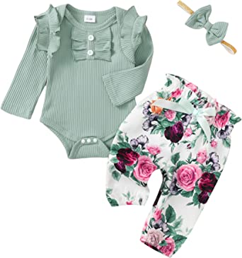 Newborn Baby Girl Clothes Outfit Infant Ruffle Romper Pants Set Floral Outfits Baby Clothes for Girl