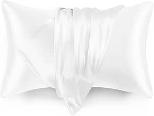 Love's cabin Silk Satin Pillowcase for Hair and Skin (Bleaching White, 20x30 inches) Slip Pillow Cases Queen Size Set of 2 - Satin Cooling Pillow Covers with Envelope Closure