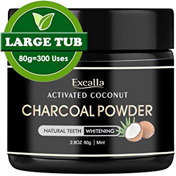 Excalla Activated Charcoal Teeth Whitening Powder - Natural Coconut Charcoal Toothpaste for Man/Women Raw Organic Food Grade 2.8oz/80g