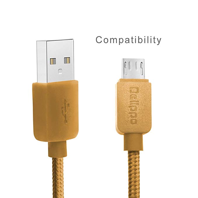 Delippo® Hi-Speed Nylon Braided Tangle-Free USB 2.0 Male to Micro USB Data Sync Charge Cable Universal Adapter Perfect for Android Samung Galaxy Note S5 S4 S3 S2 2 3 4 Tab Note 10.1 2014 Edition| Google Nexus 5 4 7 9 10 2013| HTC One X M8 | Moto G X| HTC One X M8| LG G3 G4| Nokia Lumia| Sony Xperia Phone Tablet HP| BlackBerry and Other Tablet Smartphone (0.8ft/0.25m, Gold)