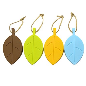 Silicone Door Stopper Wedge Finger Protector, 4 Pack Premium Cute Colorful Cartoon Leaf Style Flexible Silicone Window/ Door Stops set with Lanyard for Home Garden Office (Leaves doorstop)