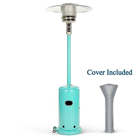 PAMAPIC Floor Standing 46,000 BTU Modern Propane Powered Patio Heater with Cover, Stainless Steel, Aqua Blue