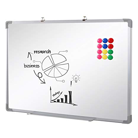 Swansea Office Magnetic Whiteboard Home Dry Erase Notice Board with Pen Tray and 12 Magnetes (110x75cm)