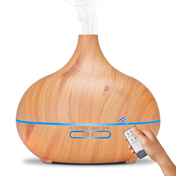 Kumiba 550ml Remote Control Wood Grain Cool Mist Humidifier Ultrasonic Aroma Essential Oil Diffuser Office Home Living Yoga Spa