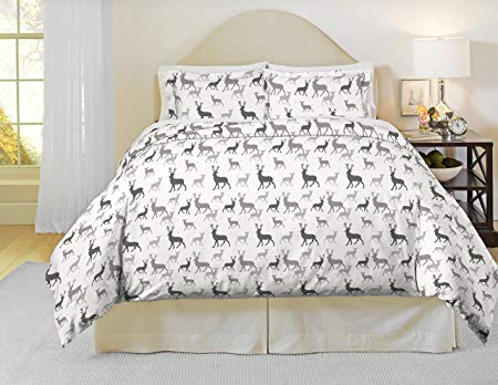 Pointehaven Heavy Weight Flannel Duvet Set, Twin/Twin X-Large, Autumn Deer