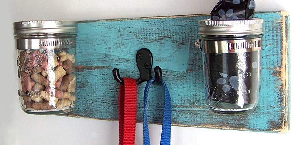 Dog Accessories by Out Back Craft Shack: Wall Mounted Treat Jar/Leash Holder/Poop Bag Dispenser