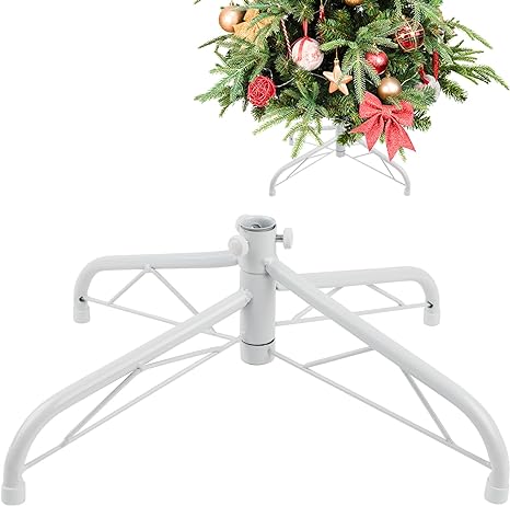 CCINEE Metal Christmas Tree Stand, Universal Folding Xmas Tree Stand 15.7 Inch Replacement Tree Stand Base for 3 Ft to 6 Ft Christmas Artificial Trees Fake Tree, White