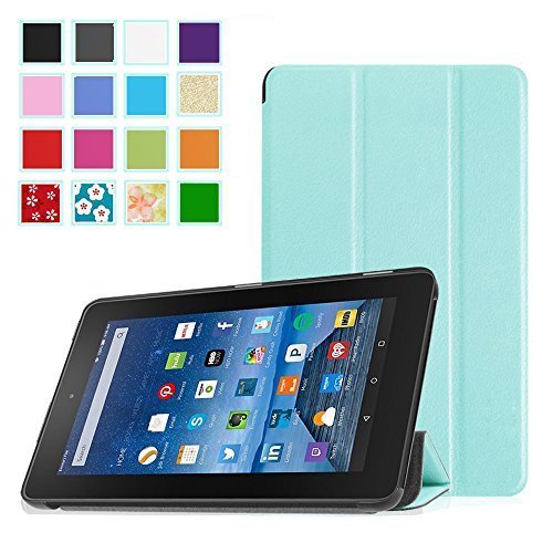 AVAWO Fire 7 Slim Shell Case - Ultra Slim Lightweight Standing Cover Case for Amazon Fire 7 Tablet (will only fit Fire 7" Display 5th Generation - 2015 release), Sky Blue