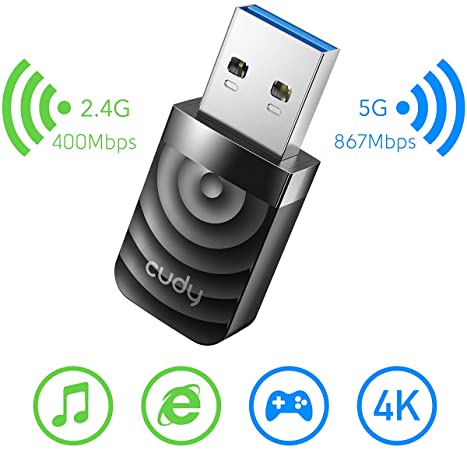 Cudy WU1300S AC 1300Mbps WiFi USB 3.0 Adapter for PC, USB WiFi Dongle, 5Ghz /2.4Ghz, WiFi USB 3.0, Wireless Adapter for Desktop/Laptop, Compatible with Windows Vista /7/8/8.1/10, mac OS, Linux