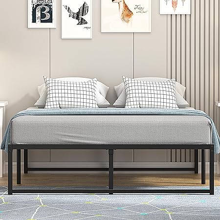 VECELO Queen Size Metal Platform Bed Frame,No Box Spring Needed/Mattress Foundation,Industrial