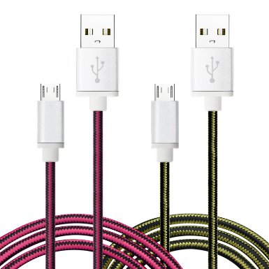 [2-Pack] Micro USB Cables, 6ft Rugged Nylon Braided Striped High-Speed Tangle-Free chargers with Stainless Steel Connector by Boxeroo for Samsung,HTC,Nokia,Sony,Android and More