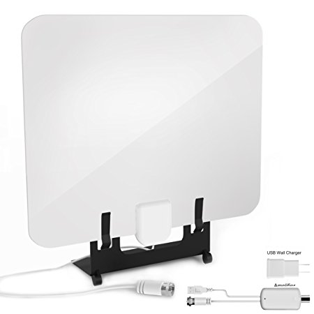 BESTHING TV Antenna, Indoor, Portable, 50 Mile Range, Paper-thin, 13ft Coax Cable, with Table Stand & Power Adapter, High Performance for HDTV