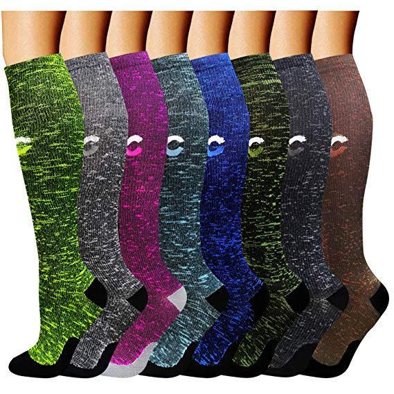 ACTINPUT Compression Socks (8 Pairs) for Women & Men 15-20mmHg - Best Medical,Hiking,Recovery & Flight Socks