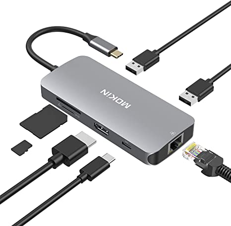 USB C HDMI Adapter for MacBook Pro Air 2019 2018, USB Type C Dongle with HDMI Micro SD/TF Card Reader Ethernet PD 2 USB 3.0 for More Thunderbolt 3 Devices