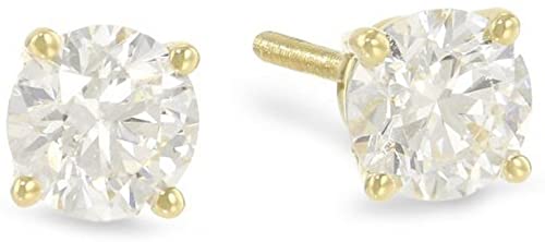 2/3 Carat Solitaire Diamond Stud Earrings Round Brilliant Shape 4 Prong Screw Back (I-J Color, I2 Clarity)
