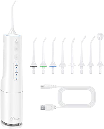 Water Cordless Flosser BESTOPE Upgraded DIY Mode Water Dental Flossers for Teeth,360ML Extendable Tank with 8 Jet Tips,IPX7 Waterproof,Portable and Rechargeable for Travel (White)