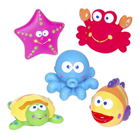 Elegant Baby Bath Time Fun Rubber Water Squirtie Toys in Vinyl Giftable Bag, Lagoon Party