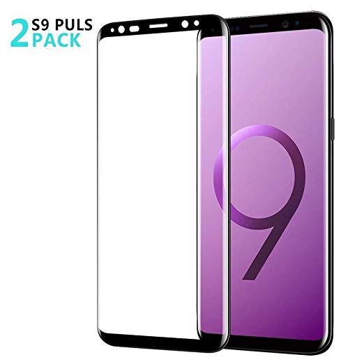 Samsung Galaxy S9 Plus Screen Protector, [2 Pack, Updated Version] Coolgoo Tempered Glass Saver 3D Curved HD Ultra Clear 9H Hardness Full Coverage Screen Film[Anti-Scratch, Anti-Bubble]