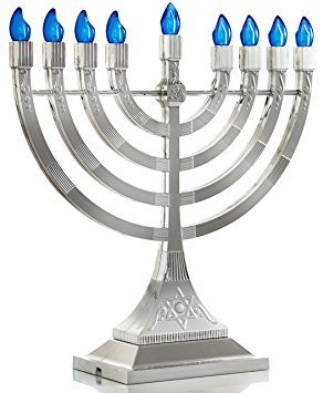 Zion Judaica LED Electric Hanukkah Menorah - Battery or USB Powered (Silver) - Batteries and Cable Not Included