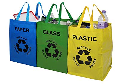 LIVIVO Set of 3 Large Multicoloured Heavy Duty Reusable Recycle Bags with Handles and Secure Attachments - Separate your Household Waste and Recycling Bags for Glass Paper and Plastic