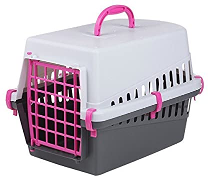 URBN Pets Pet Cat Dog Puppy Carrier Basket Cage Portable Travel Kennel Box with Door Black & Grey (Pink)