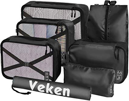 Veken 7 Set Packing Cubes, Travel Organizers Accessories with Laundry Bag & Shoe Bag