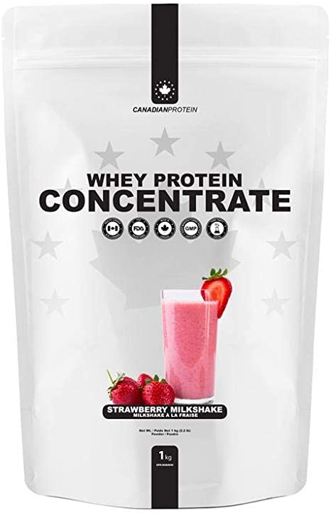 Canadian Protein Whey Concentrate 24g of Protein | 1 kg of Strawberry Milkshake Flavored Low Carb Keto Friendly Workout Recovery Drink | Protein Powder Rich in BCAA Amino Acids