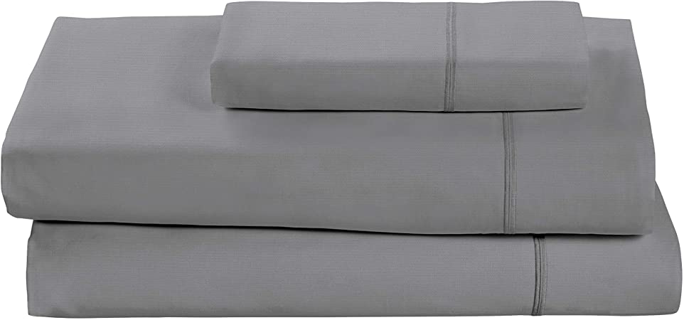 Rivet Soft 100% Percale Cotton Bed Sheet Set, Easy Care, Twin, Pewter