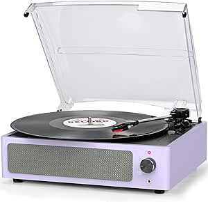 Record Player for Vinyl with Speakers Turntable for Vinyl Records Belt-Driven Turntable 3-Speed 3 Size Wireless Playback Headphone AUX-in RCA Line LP Vinyl Players Auto Stop Pale Purple