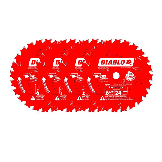 Diablo 6-1/2" x 24-Tooth ATB Framing Saw Blade with 5/8" Arbor (4-Pack)